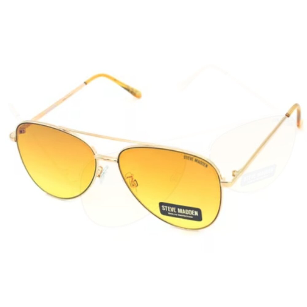 🙌 2/$55 NIP Steve Madden SANTANA Sunglasses Shiny Gold Crystal Yellow Aviator
